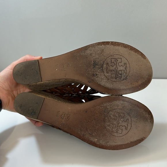 Tory Burch Killian Wedge Sandal Woven Leather Cork Platform Shoe Size 10 - Picture 9 of 16